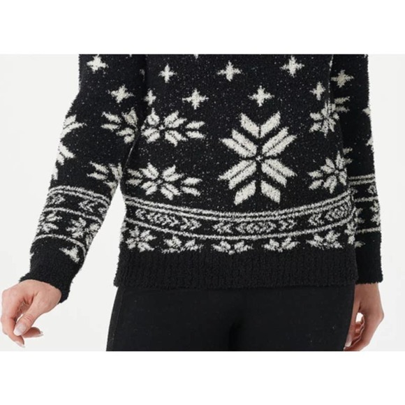 Barefoot Dreams CozyChic Black Seaside Crew-Neck Pullover Fair Isle Size M - Picture 4 of 12